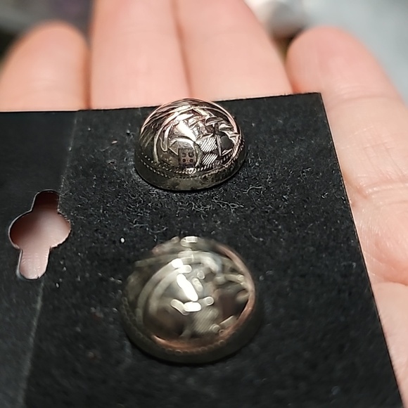 Sterling Silver Engraved Puff Round Stud Earring .925 - Picture 2 of 7